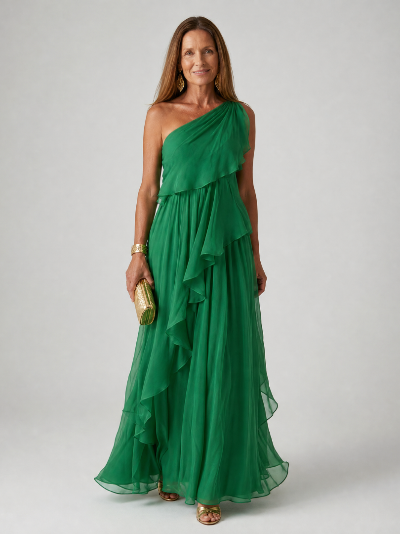 Edith™ | One-Shoulder Chiffon Maxi Dress