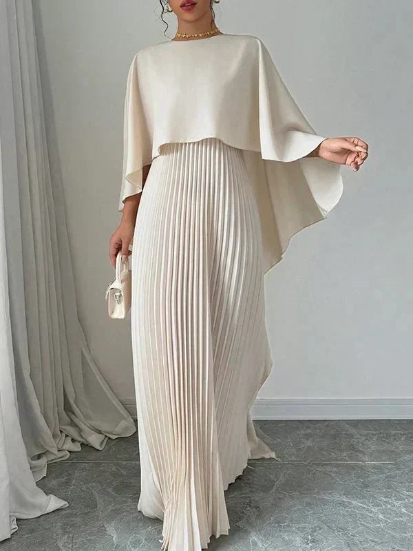 Avanelle™ | Elegant Pleated Cape Maxi Dress