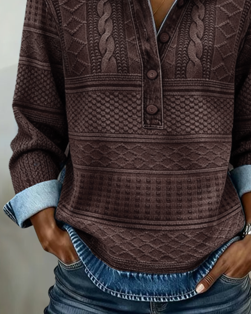 Dolores | Trendy Sweatshirt with Half Button and Collar