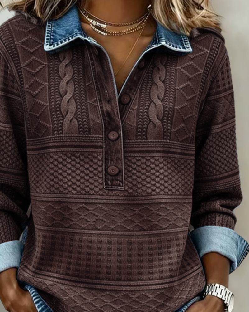 Dolores | Trendy Sweatshirt with Half Button and Collar