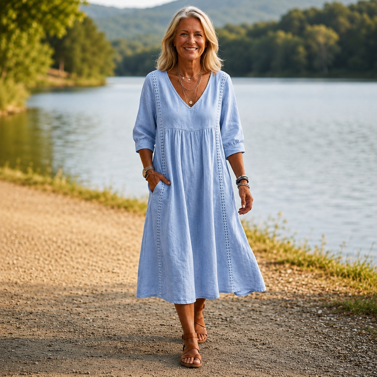 Lynn | Elegant Leightweight Maxi Dress with Ruched 3/4 Sleeves