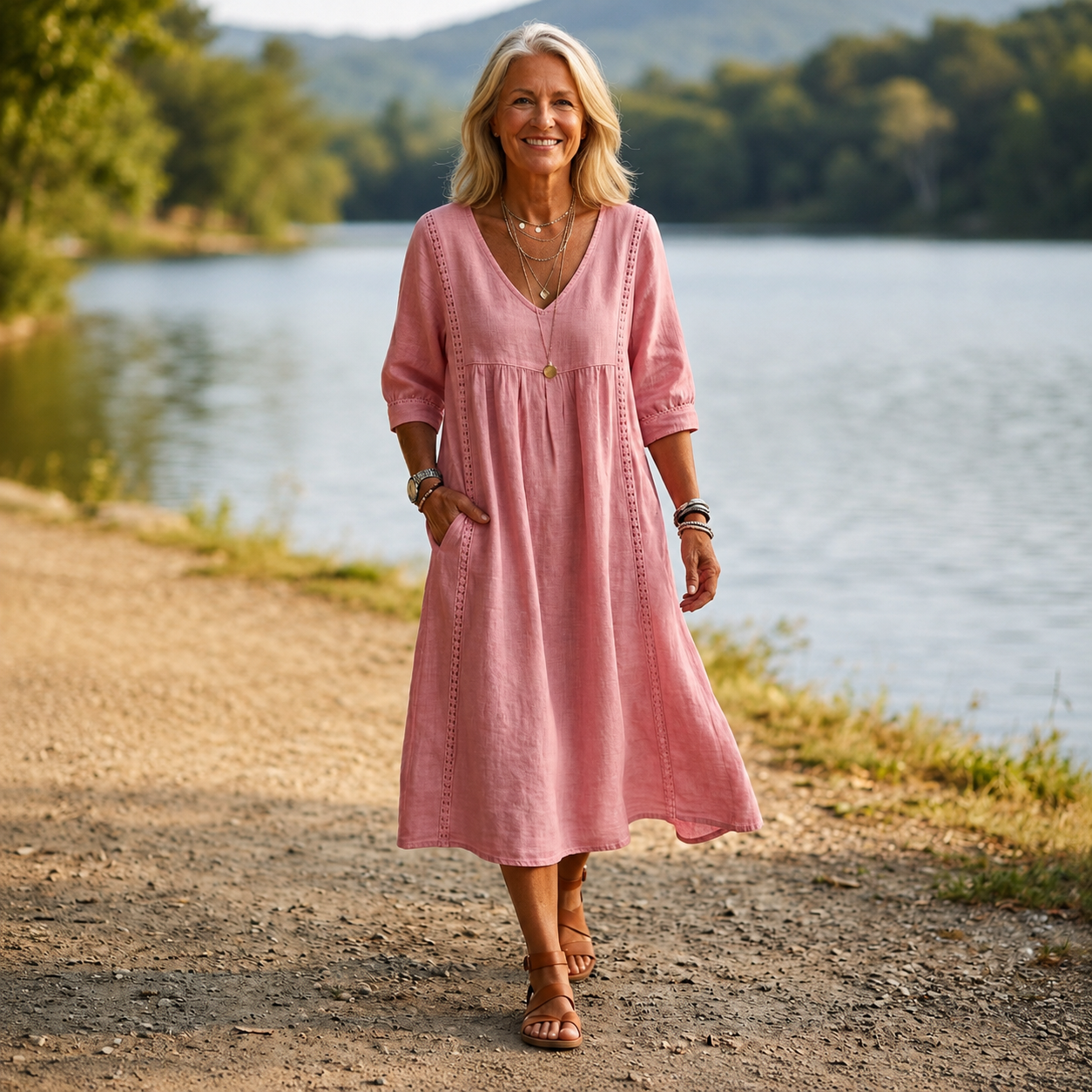 Lynn | Elegant Leightweight Maxi Dress with Ruched 3/4 Sleeves