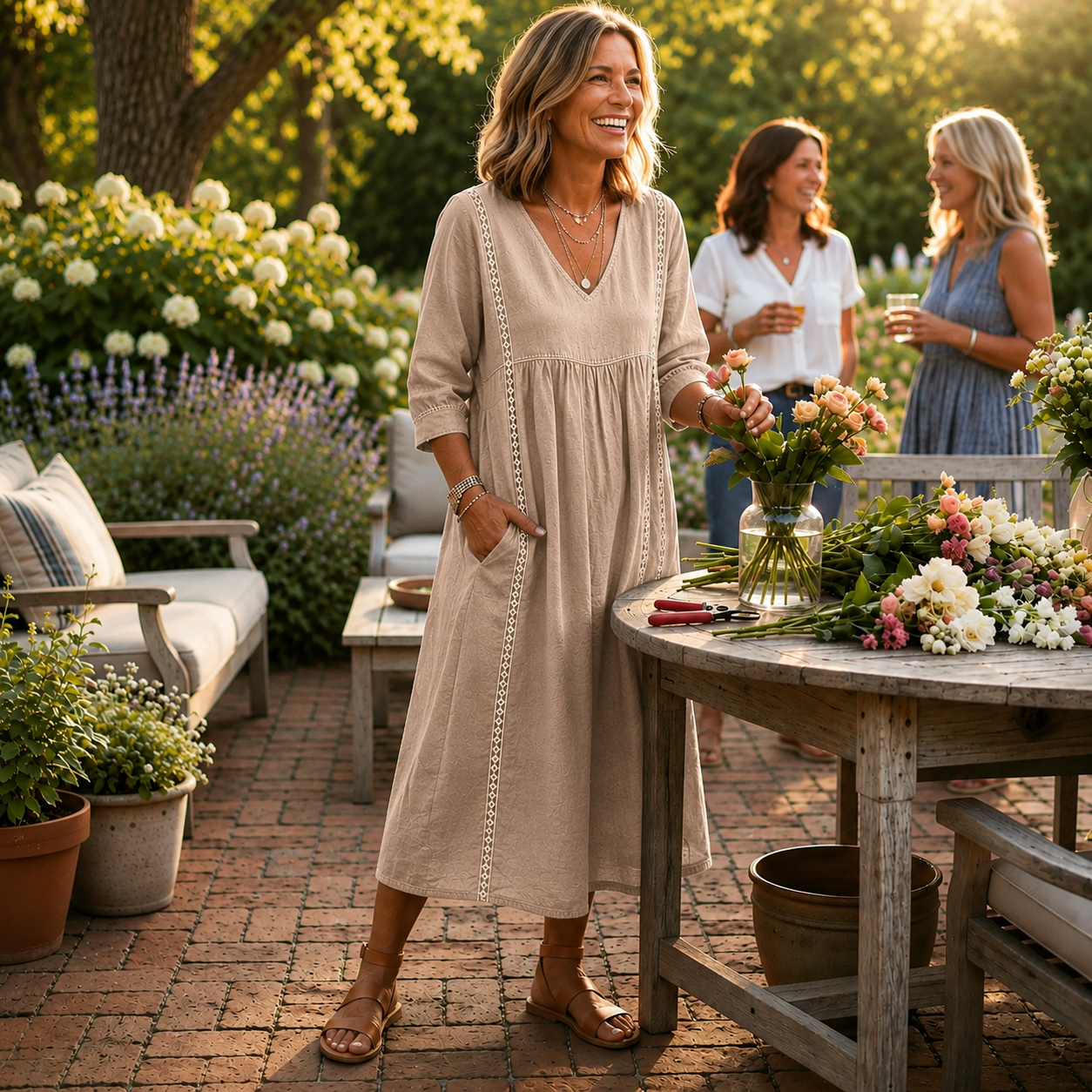 Lynn | Elegant Leightweight Maxi Dress with Ruched 3/4 Sleeves