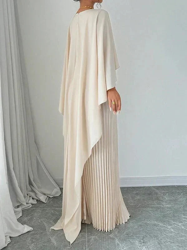 Avanelle™ | Elegant Pleated Cape Maxi Dress