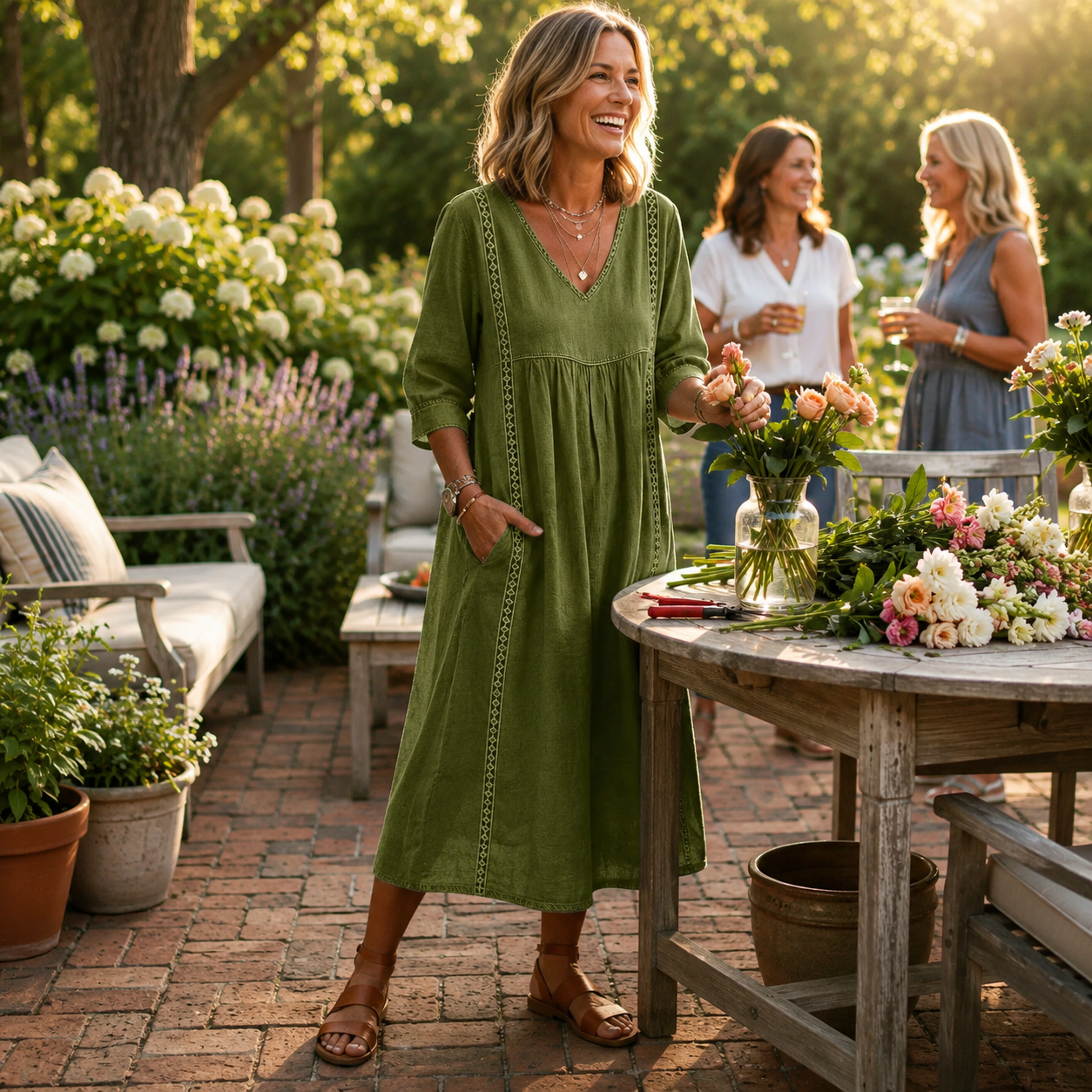 Lynn | Elegant Leightweight Maxi Dress with Ruched 3/4 Sleeves