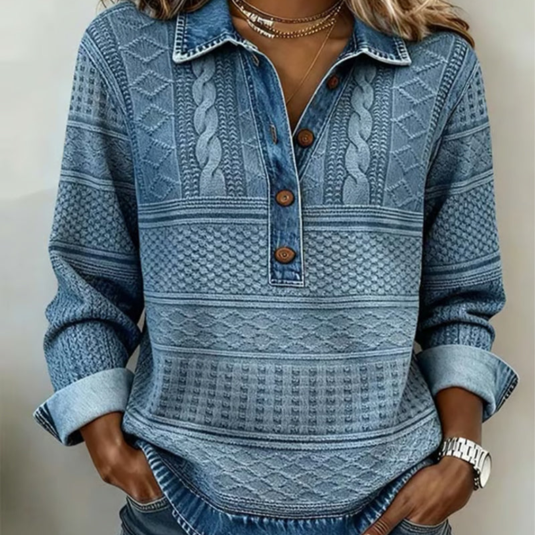 Dolores | Trendy Sweatshirt with Half Button and Collar