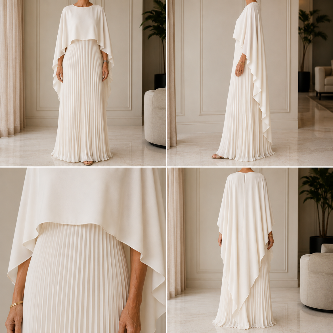 Avanelle™ | Elegant Pleated Cape Maxi Dress
