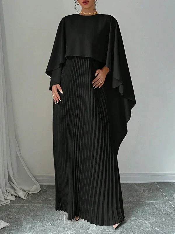 Avanelle™ | Elegant Pleated Cape Maxi Dress