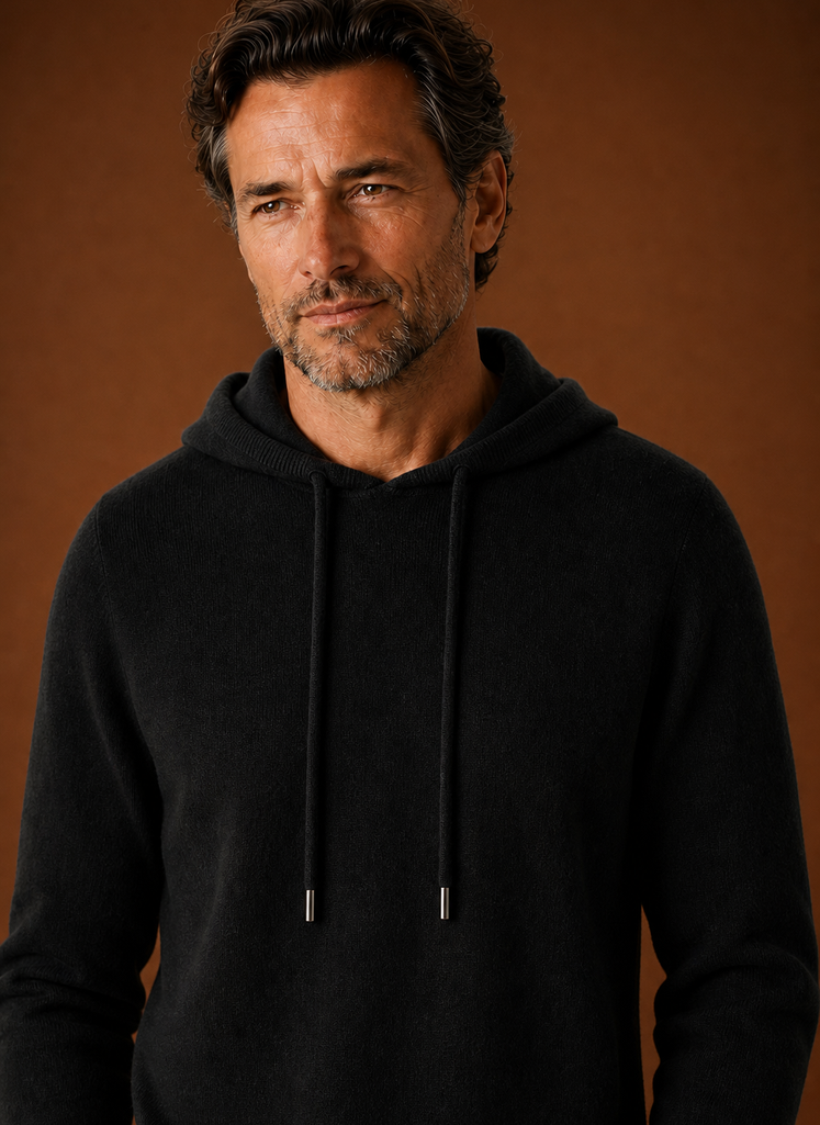 Men's Cashmere-Look Hooded Sweater - Knitted Pullover