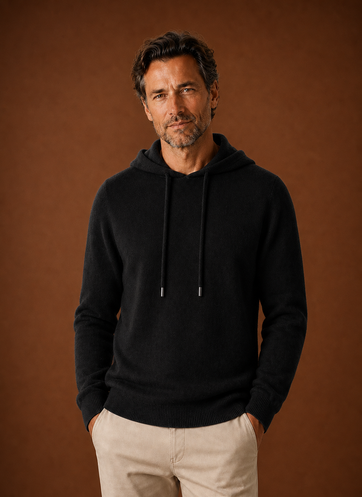 Men's Cashmere-Look Hooded Sweater - Knitted Pullover
