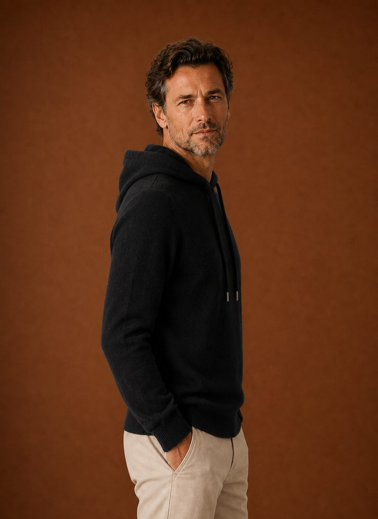 Men's Cashmere-Look Hooded Sweater - Knitted Pullover