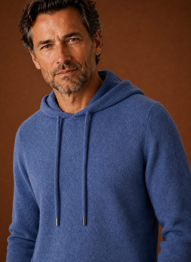 Men's Cashmere-Look Hooded Sweater - Knitted Pullover
