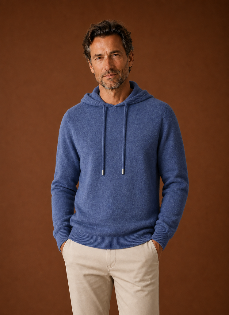 Men's Cashmere-Look Hooded Sweater - Knitted Pullover