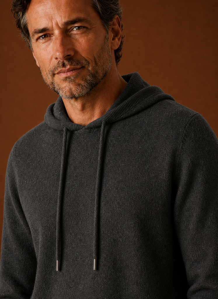 Men's Cashmere-Look Hooded Sweater - Knitted Pullover