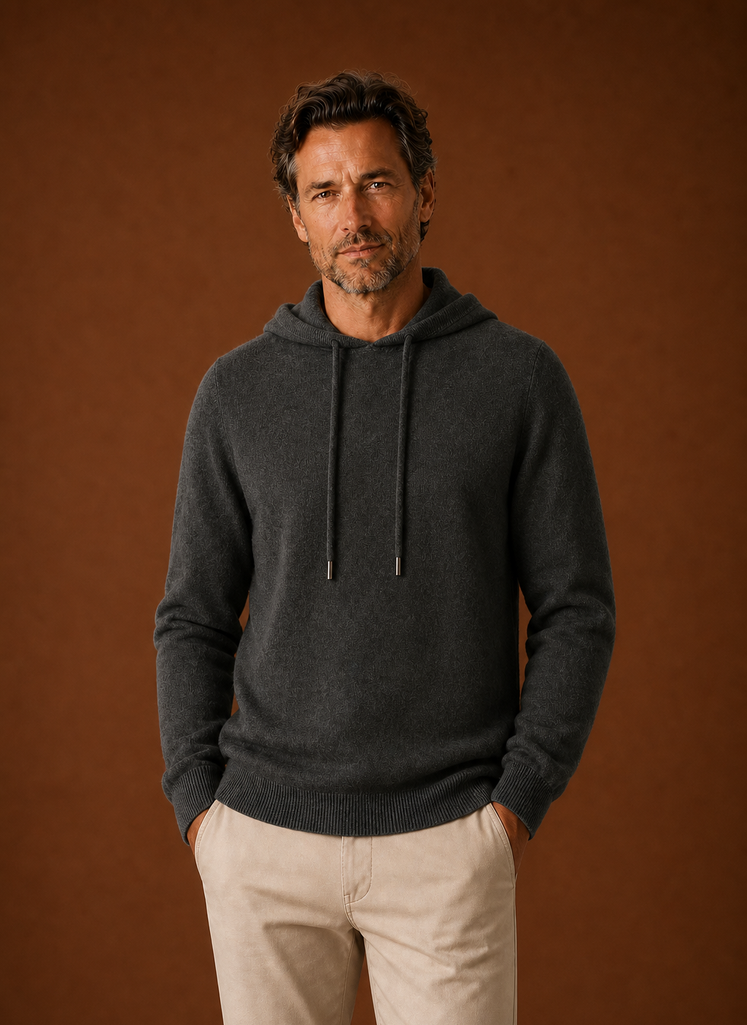 Men's Cashmere-Look Hooded Sweater - Knitted Pullover