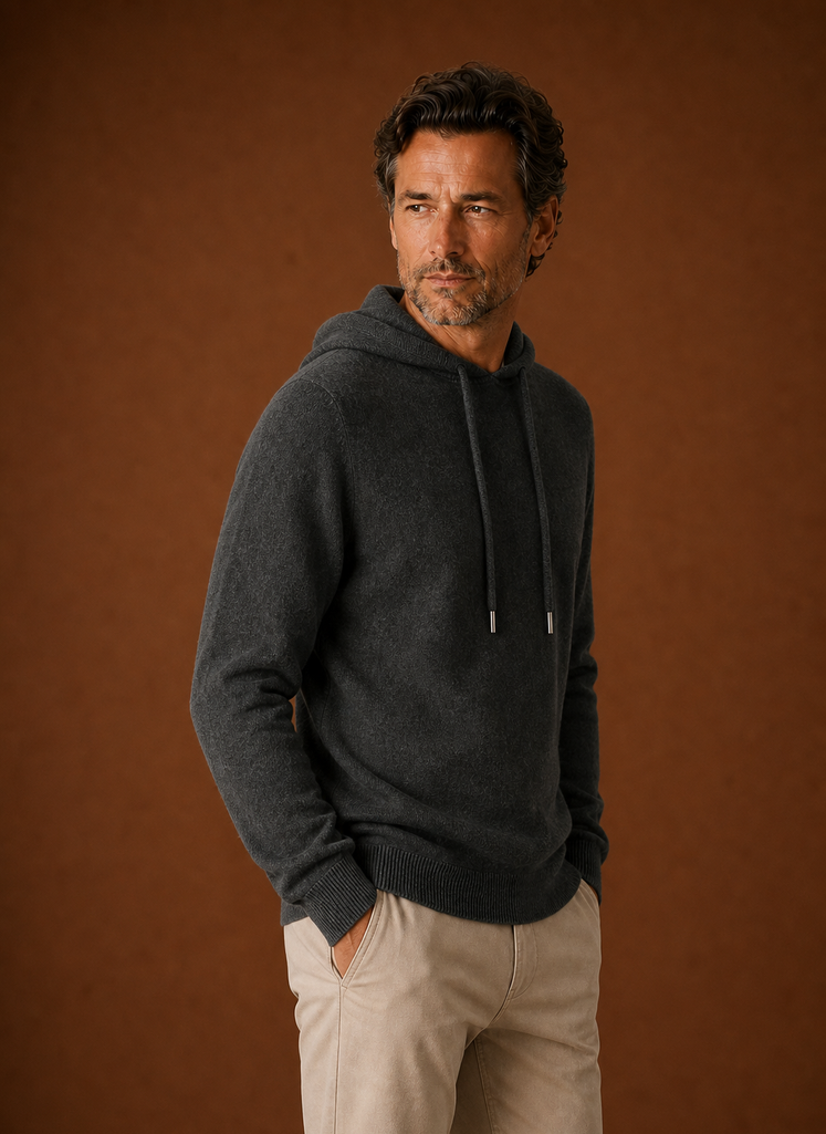 Men's Cashmere-Look Hooded Sweater - Knitted Pullover
