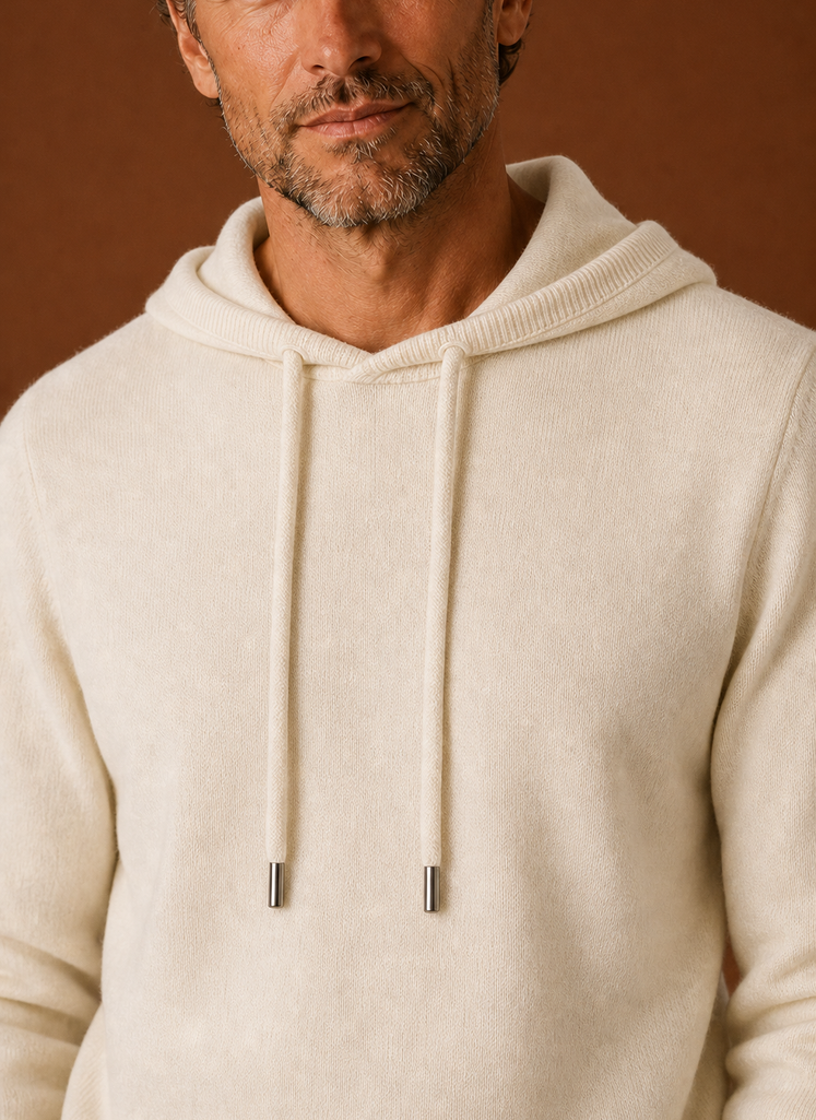 Men's Cashmere-Look Hooded Sweater - Knitted Pullover