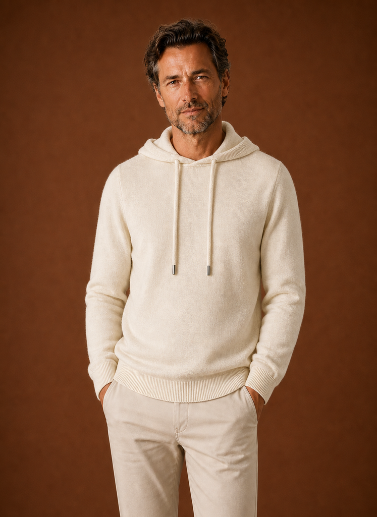 Men's Cashmere-Look Hooded Sweater - Knitted Pullover