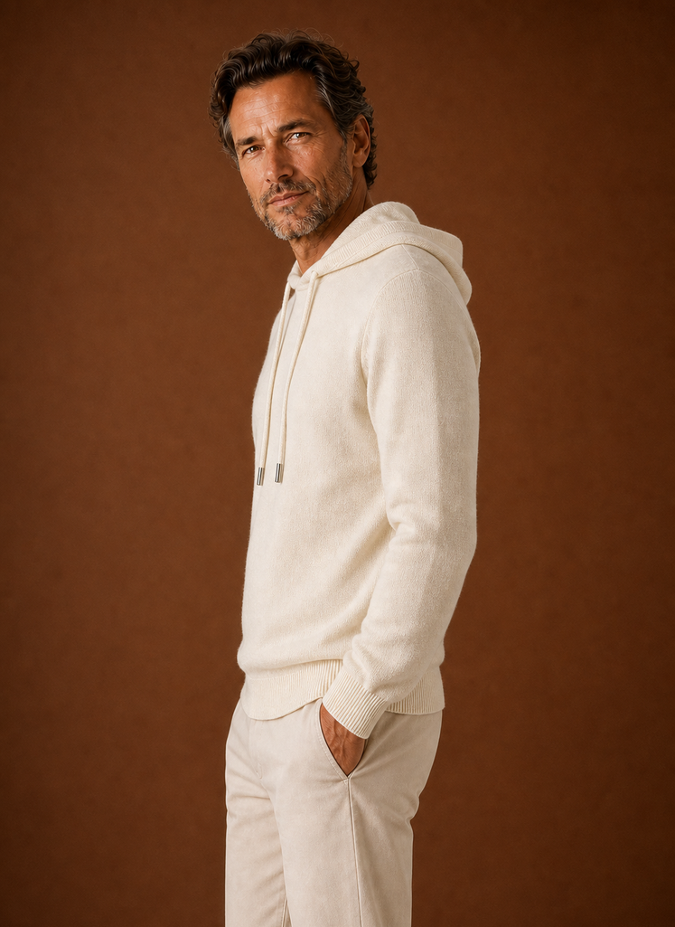 Men's Cashmere-Look Hooded Sweater - Knitted Pullover