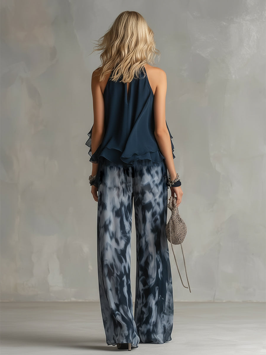 Ludovica | Elegant Set with High-Neck Top and Wide-Cut Printed Pants