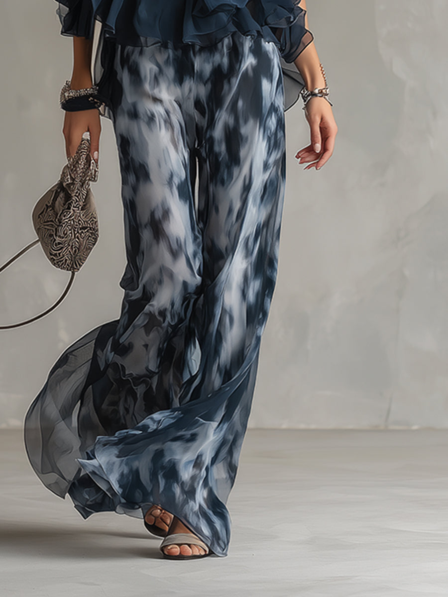 Ludovica | Elegant Set with High-Neck Top and Wide-Cut Printed Pants