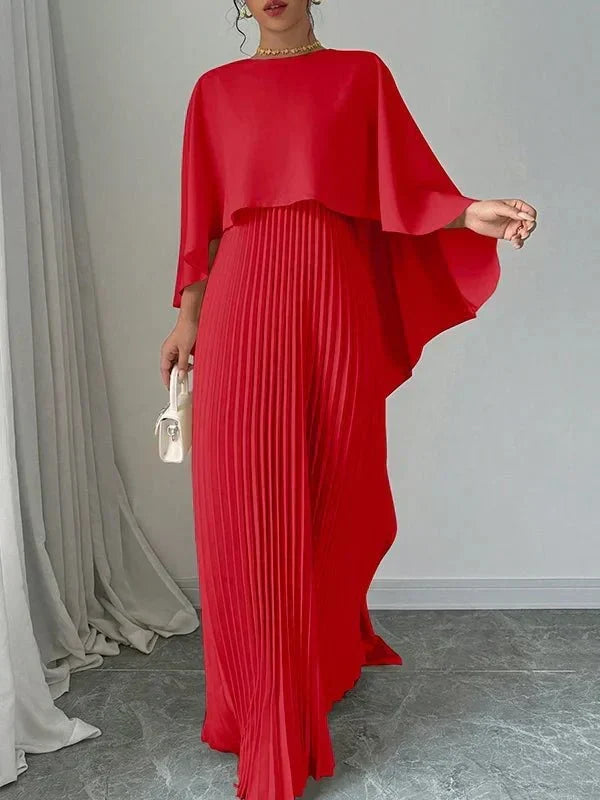 Avanelle™ | Elegant Pleated Cape Maxi Dress