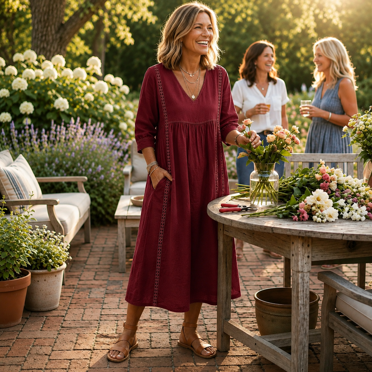 Lynn | Elegant Leightweight Maxi Dress with Ruched 3/4 Sleeves