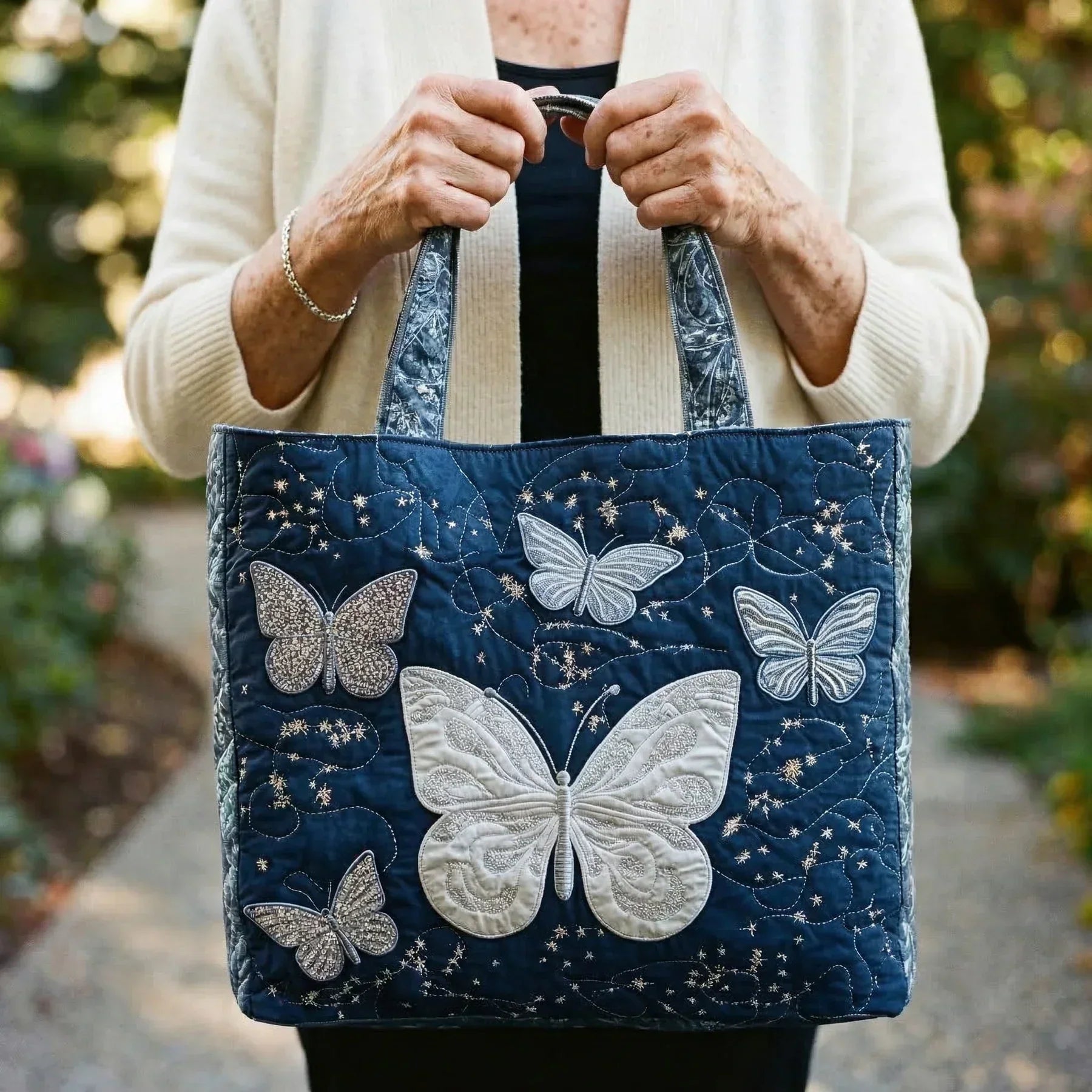Handmade Tote Bag - Silver Butterfly