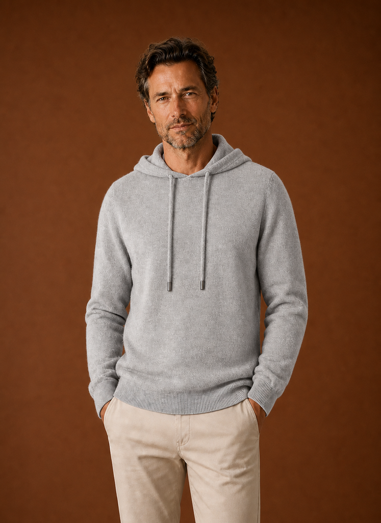 Men's Cashmere-Look Hooded Sweater - Knitted Pullover