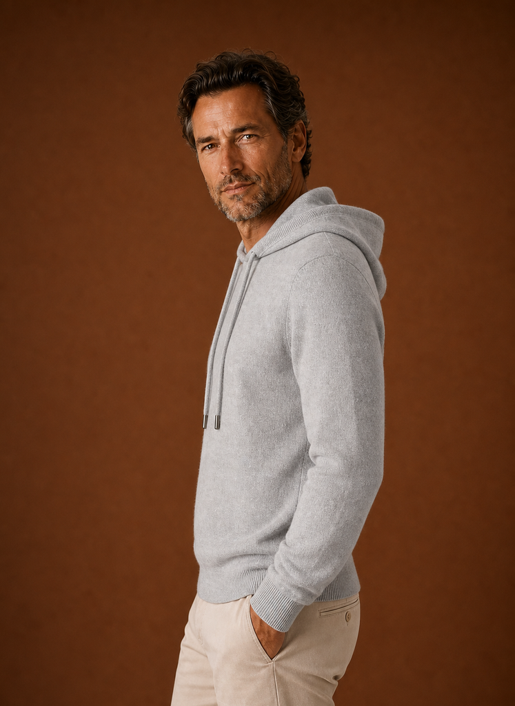 Men's Cashmere-Look Hooded Sweater - Knitted Pullover