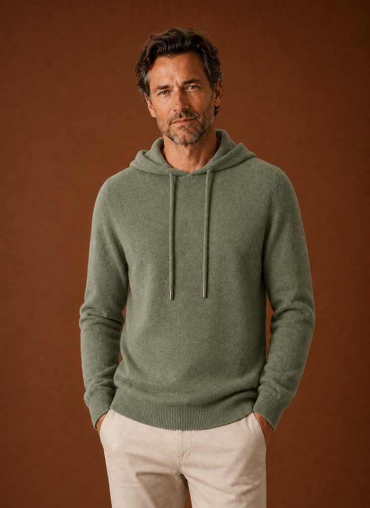 Men's Cashmere-Look Hooded Sweater - Knitted Pullover
